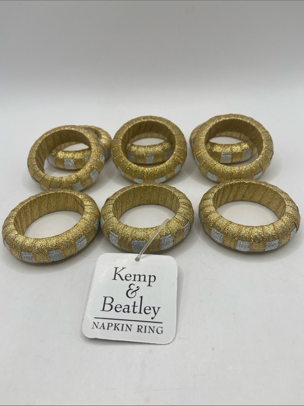 Kemp & Beatley Glittery Gold and Silver Ribbon Napkin Rings Holder Set of 9 New